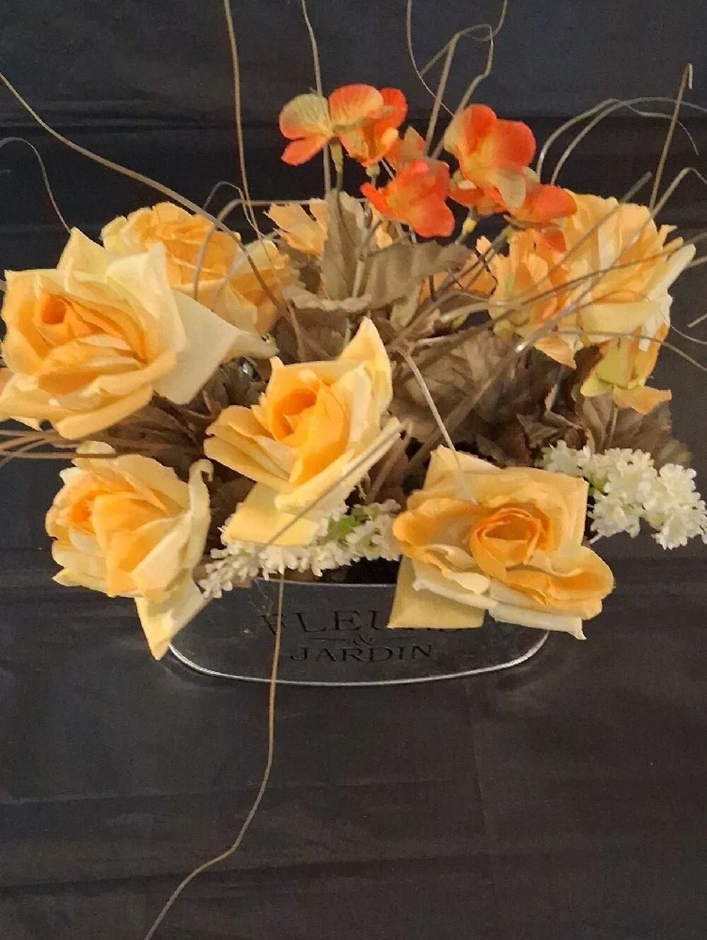 Yellow Floral Arrangement Metal Fleurs & Jardin Planter Cottagecore